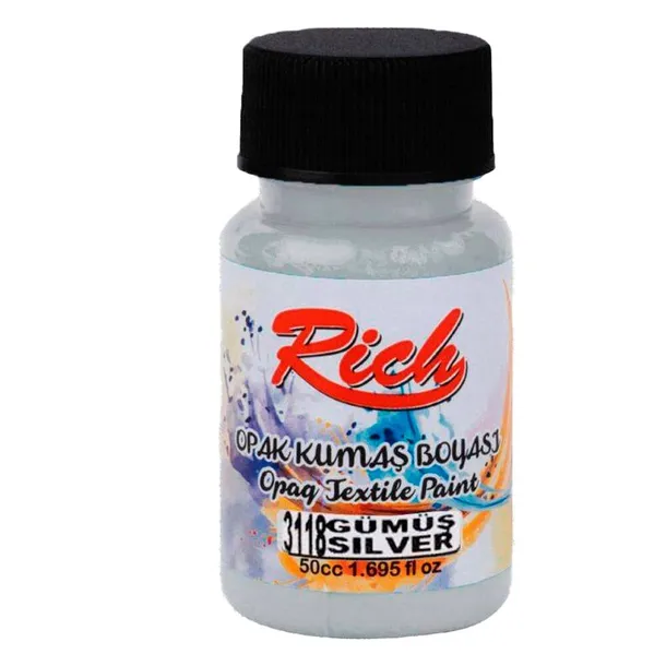 Farba do tkanin Rich 50ml srebrna akrylowa metaliczna do malowania ubrań