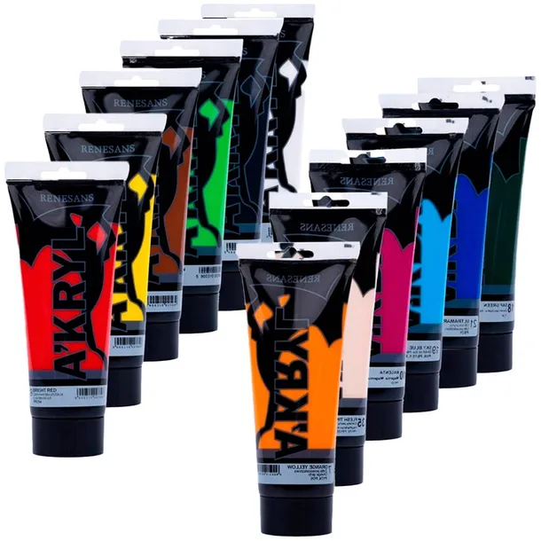 Farby akrylowe Renesans 200ml Zestaw 12 kolorów farb malarskich 12x200ml