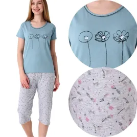pizama-damska-bawelniane-dwuczesciowa-rozpinana-krotki-rekaw-3-4-spodnie