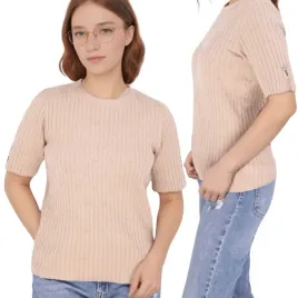 bezowy-sweter-damski-wiskoza-klasyczne-swetry-krotki-rekaw-na-jesien