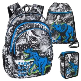 coolpack-zestaw-plecak-worek-na-buty-piornik-z-wyposazeniem-dinozaur-t-rex