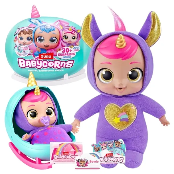 ZURU BABYCORNS RAINBOCORNS DUŻY PLUSZOWY BOBAS LALKA KOŁYSCE NIESPODZIANKA