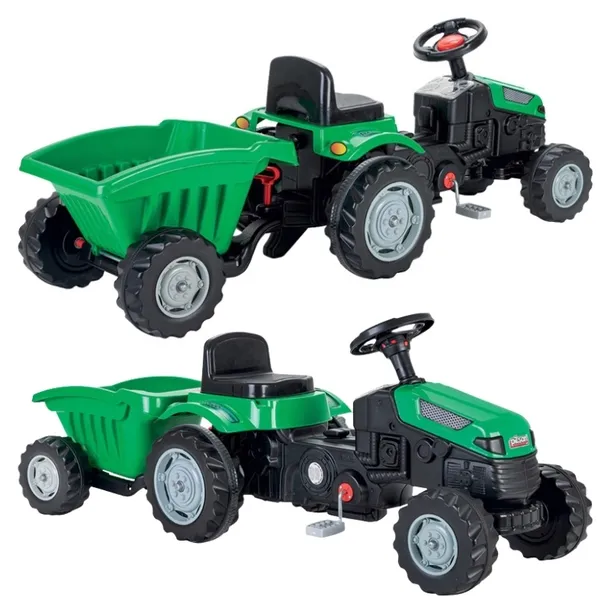 Duży Traktor na Pedały Przyczepa Traktorek XXL Jeździk Zielony 07316 PILSAN
