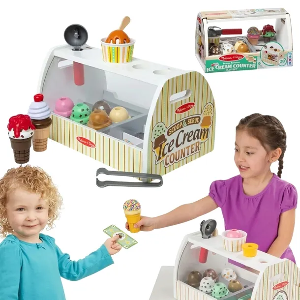 MELISSA & DOUG DREWNIANY ZESTAW SCOOP&SERVE LODZIARNIA SKLEP Z LODAMI 3+