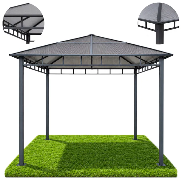 PAWILON TARASOWY 3x3 PERGOLA OGRODOWA ALTANA DACH z POLIWĘGLANU Antracyt