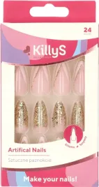 killys-sztuczne-paznokcie-stiletto-golden-glitter-french-24-szt
