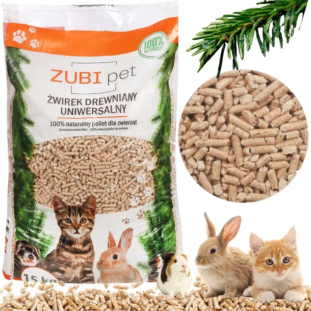 JASNY i PACHNĄCY DRZEWEM Żwirek drewniany PELLET 15kg kot świnki królik