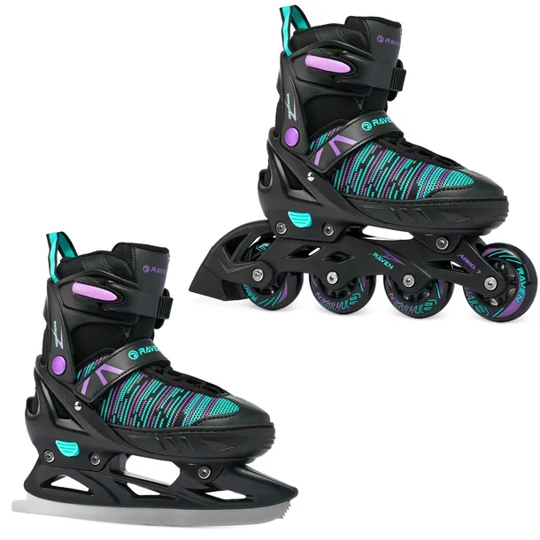 Rolki Łyżwy figurowe Regulowane 2w1 RAVEN Cande Black/Violet/Mint 38-42