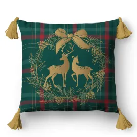 poszewka-swiateczna-45x45-renifer-w-wiencu-na-tle-kratki-christmas-deco