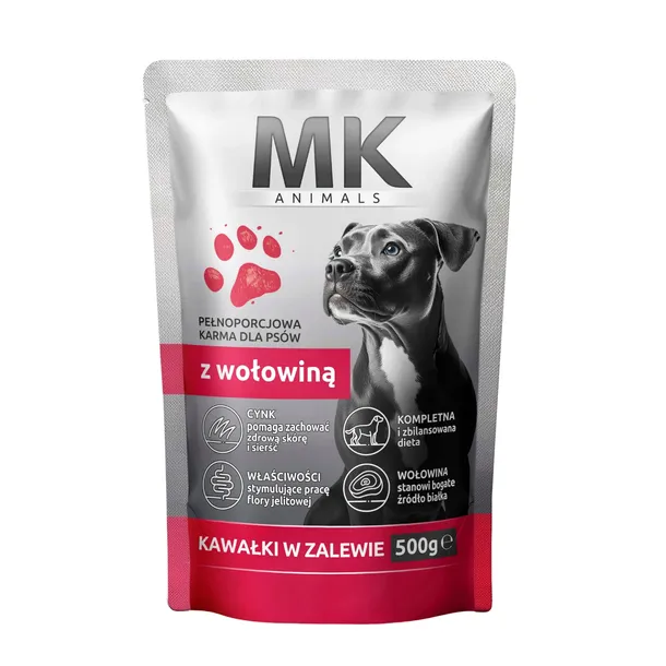 MK ANIMALS Wołowina Saszetka Kawałki w Zalewie Mokra Karma dla Psa 500g