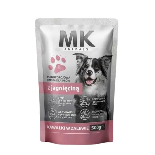 MK ANIMALS Mokra Karma dla Psa z Jagnięciną Kawałki w Zalewie Saszetka 500g