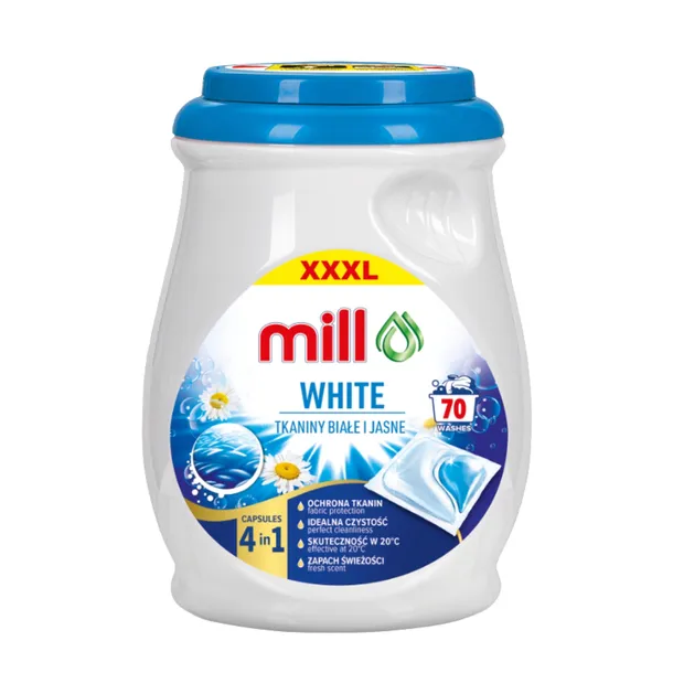 MILL White Kapsułki Do Prania Białych Jasnych Tkanin do Białego 70szt.