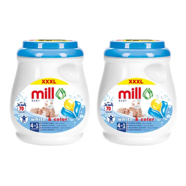 MILL Baby Kapsułki Do Prania Bieli Koloru do Dziecięcych Ubrań 70szt. x2