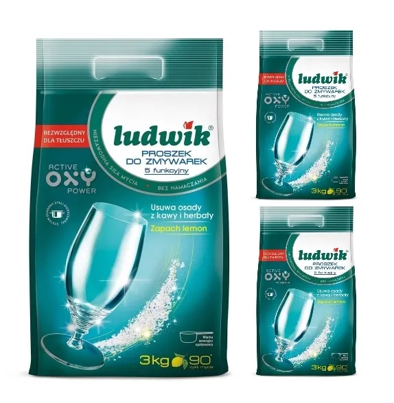 3 x Proszek do zmywarek Ludwik 5 funkcyjny 3kg 90 cykli Oxy Power cytrusowy