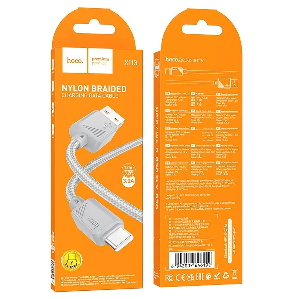 kabel-usb-a-do-usb-c-hoco-3a-1-m-x113-szary