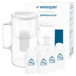 dzbanek-filtrujacy-szklany-wessper-d2-borosilicate-3l-bialy-6x-wklad