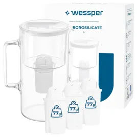 dzbanek-filtrujacy-szklany-wessper-d2-borosilicate-3l-bialy-4x-filtr