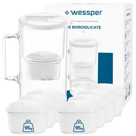 dzbanek-filtrujacy-szklany-wessper-d2-borosilicate-3l-bialy-8x-filtr