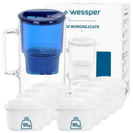 dzbanek-filtrujacy-szklany-wessper-d2-borosilicate-3l-niebieski-10x-filtr