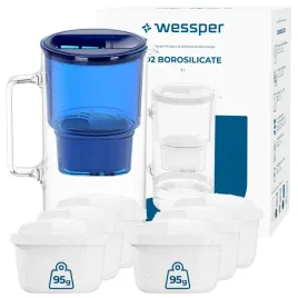 dzbanek-filtrujacy-szklany-wessper-d2-borosilicate-3l-niebieski-7x-filtr