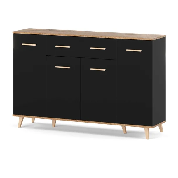 KOMODA Z SZUFLADAMI 150CM CZARNA DĄB WOTAN SZAFKA LOFT DO SALONU SYPIALNI