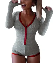 body-damskie-dlugi-rekaw-dekolt-w-serek-szaro-czerwone-elastyczne-m