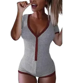 body-damskie-szaro-czerwone-z-krotkim-rekawem-dekolt-zapinane-na-guziki-xl