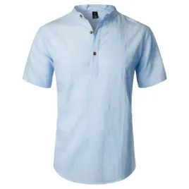 meska-koszula-henley-casual-bawelniana-krotki-rekaw-stylowa-niebieska-s