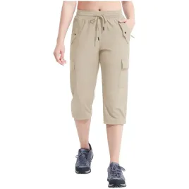 damskie-spodnie-3-4-cargo-trekkingowe-wodoodporne-sportowe-capri-bezowe-l