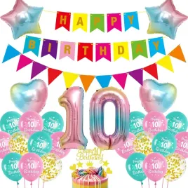 zestaw-dekoracji-urodzinowych-rozowy-balon-10-urodziny-teczowy-baner