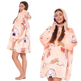 Zdjęcie produktu Bluza Koc Kocobluza 2w1 Oversize Kaptur Gruba Sherpa Różowa w Sushi
