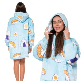 Zdjęcie produktu Bluza Koc Kocobluza 2w1 Oversize Kaptur Gruba Sherpa Niebieska w Sushi