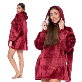 Zdjęcie produktu Bluza Koc Kocobluza 2w1 Oversize XXL z Kapturem Gruba Sherpa Czerwona