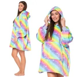 Zdjęcie produktu Bluza Koc Kocobluza 2w1 Oversize XXL z Kapturem Gruba Sherpa Tęczowa