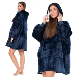 Zdjęcie produktu Bluza Koc Kocobluza 2w1 Oversize XXL z Kapturem Gruba Sherpa Granatowa