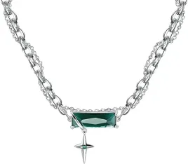 lancuszek-srebrny-unisex-z-zielonym-krysztalem-modny-stylowy-26-5cm-prezent