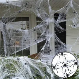 dekoracja-na-halloween-realistyczna-pajeczyna-290g-z-pajakami-80-sztuk