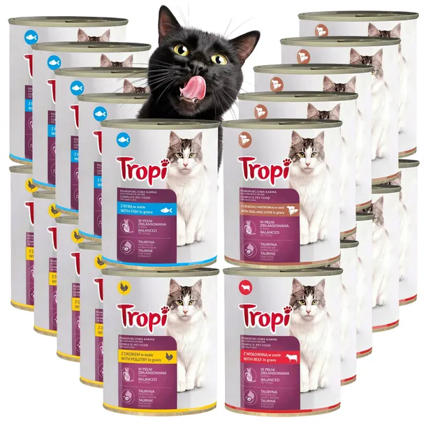 TROPI mokra karma PUSZKI ZESTAW DLA KOTA MIX 4 SMAKÓW 20X830G