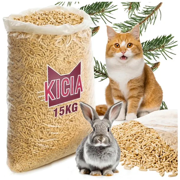 ŻWIREK PELLET JASNY SOSNOWY DLA KOTA KRÓLIKA ŚWINKI MORSKIEJ DO KUWETA 15KG
