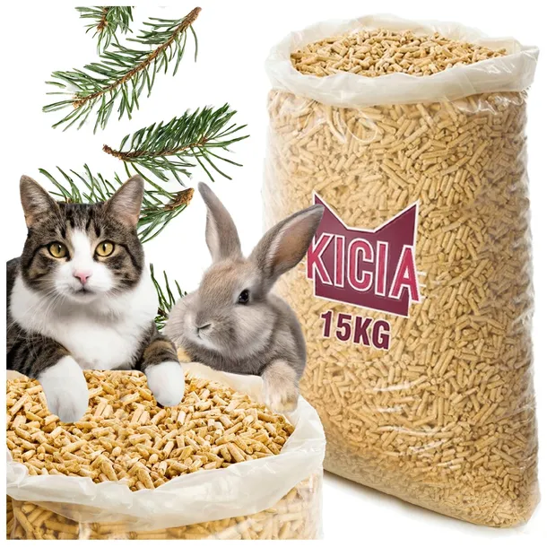 ŻWIREK PELLET JASNY DREWNIANY DLA KOTA KRÓLIKA ŚWINKI DO KUWETA KLATKA 15KG