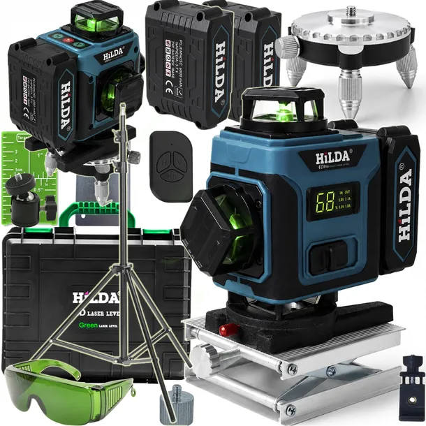 POZIOMICA LASEROWA HILDA 16 LINII LASER KRZYŻOWY 4D PRO + STATYW 2 M