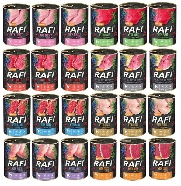 RAFI Karma mokra dla psa mix 8 smaków DOLINA NOTECI 24 x 400g