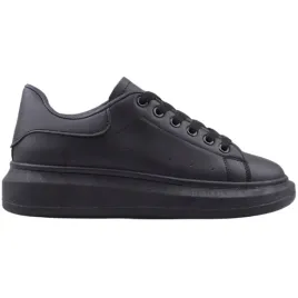 czarne-sneakersy-damskie-buty-sportowe-na-platformie-plaskie-sznurowane