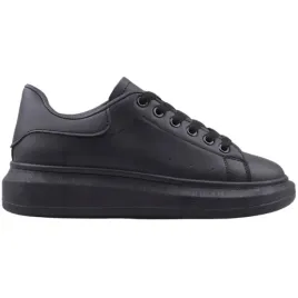 czarne-sneakersy-damskie-buty-sportowe-na-platformie-plaskie-sznurowane