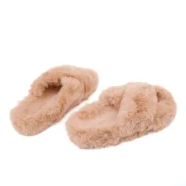 camelowe-klapki-damskie-futrzane-buty-domowe-plaskie-ocieplane-lekkie