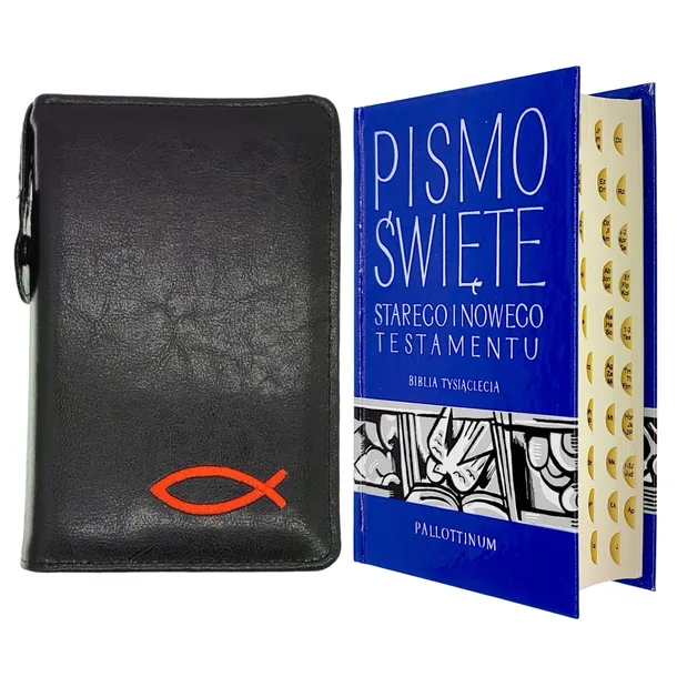 Pismo Święte Biblia Tysiąclecia mała paginowana w czarnym etui z haftem