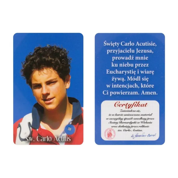 Karta Św. Carlo Acutis + relikwie