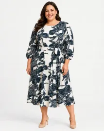 sukienka-plus-size-biala-granatowe-kwiaty-pasek-biust-112-cm-dlugosc-122-cm