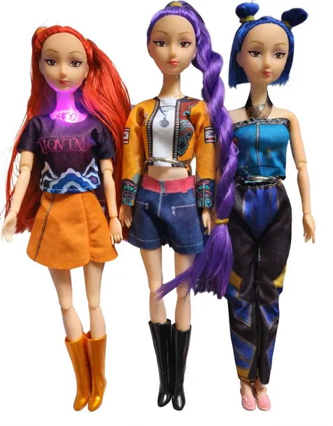ZESTAW ŚPIEWAJĄCYCH 3 LALEK K-POP Demon Hunters Mira Rumi Zoey