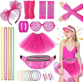 zestaw-lata-80-kostium-retro-disco-tutu-akcesoria-neon-rozowy